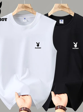 花花公子【2件】背心纯棉男士无袖T恤夏季休闲洋气运动全棉坎肩T