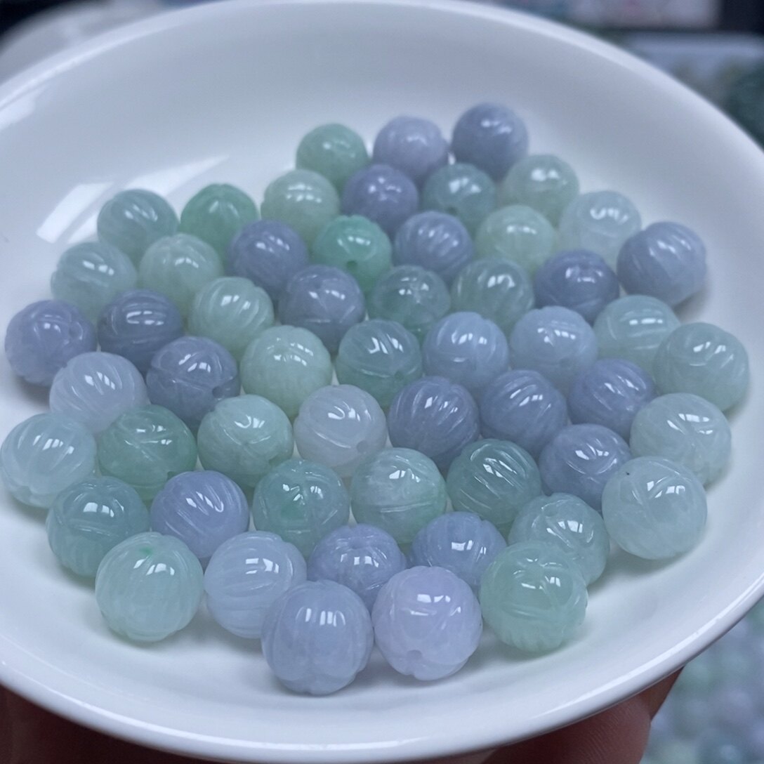 翡翠a货卡9.3mm冰紫绿莲花珠10颗