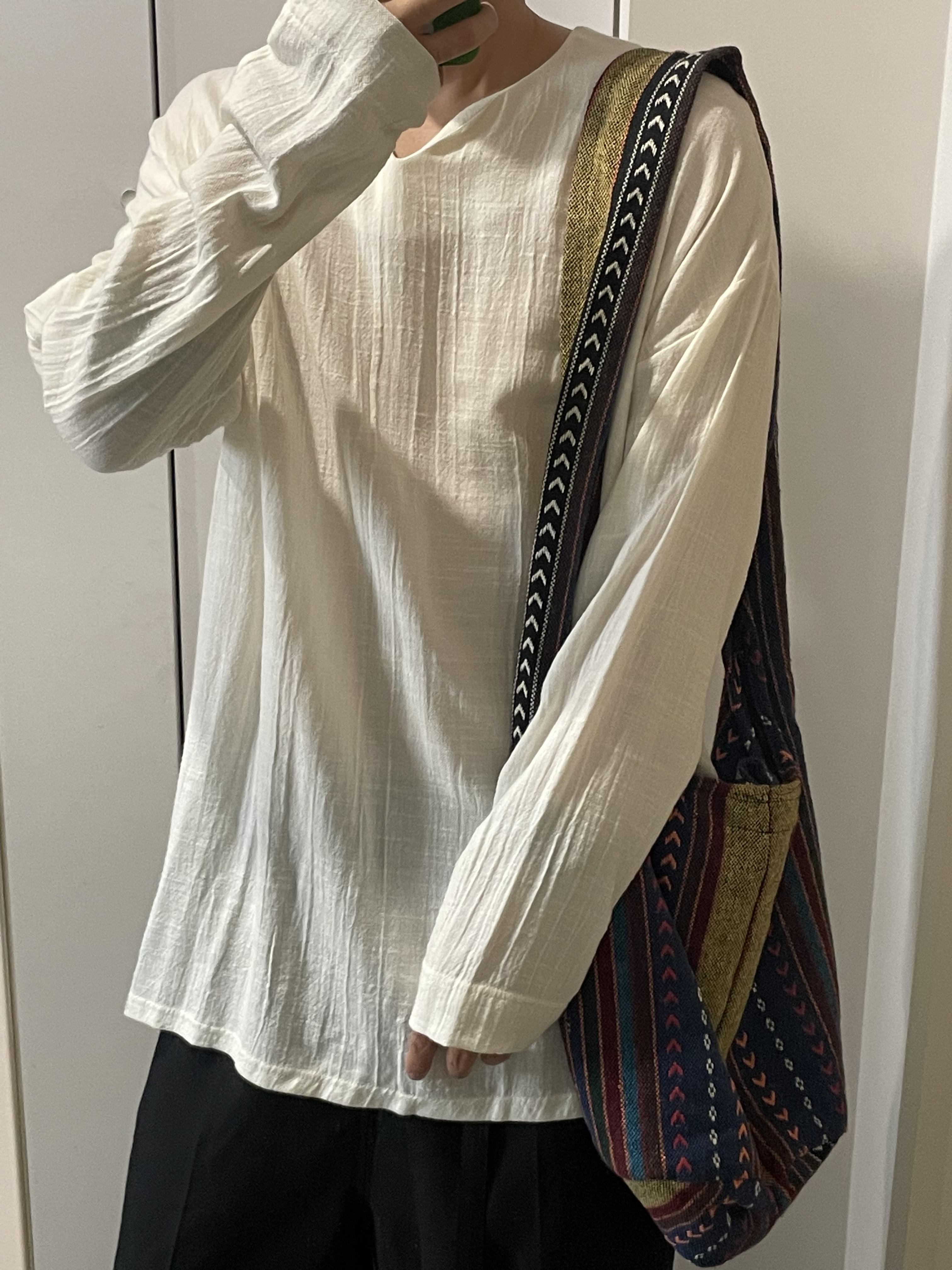 Muroworkshop韩国制独立设计小众复古文艺亚麻长衫t恤男女同款