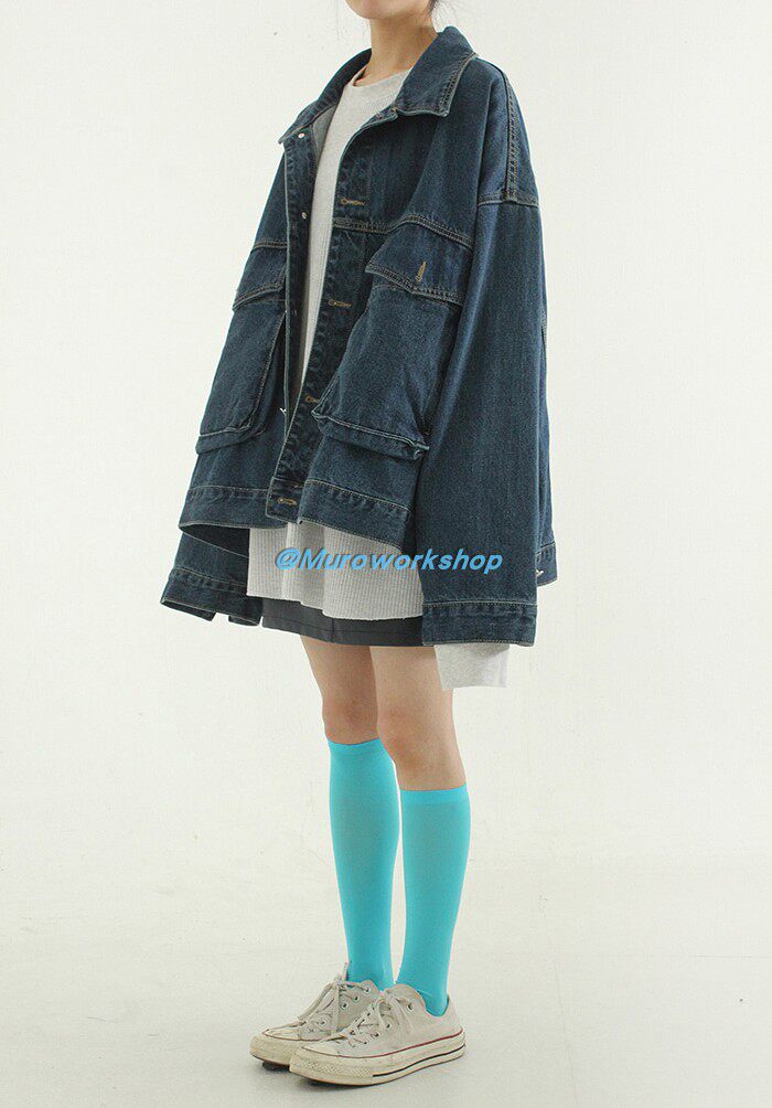 Muro A/W21 男女同款宽松长袖工装翻领口袋秋季深色牛仔外套