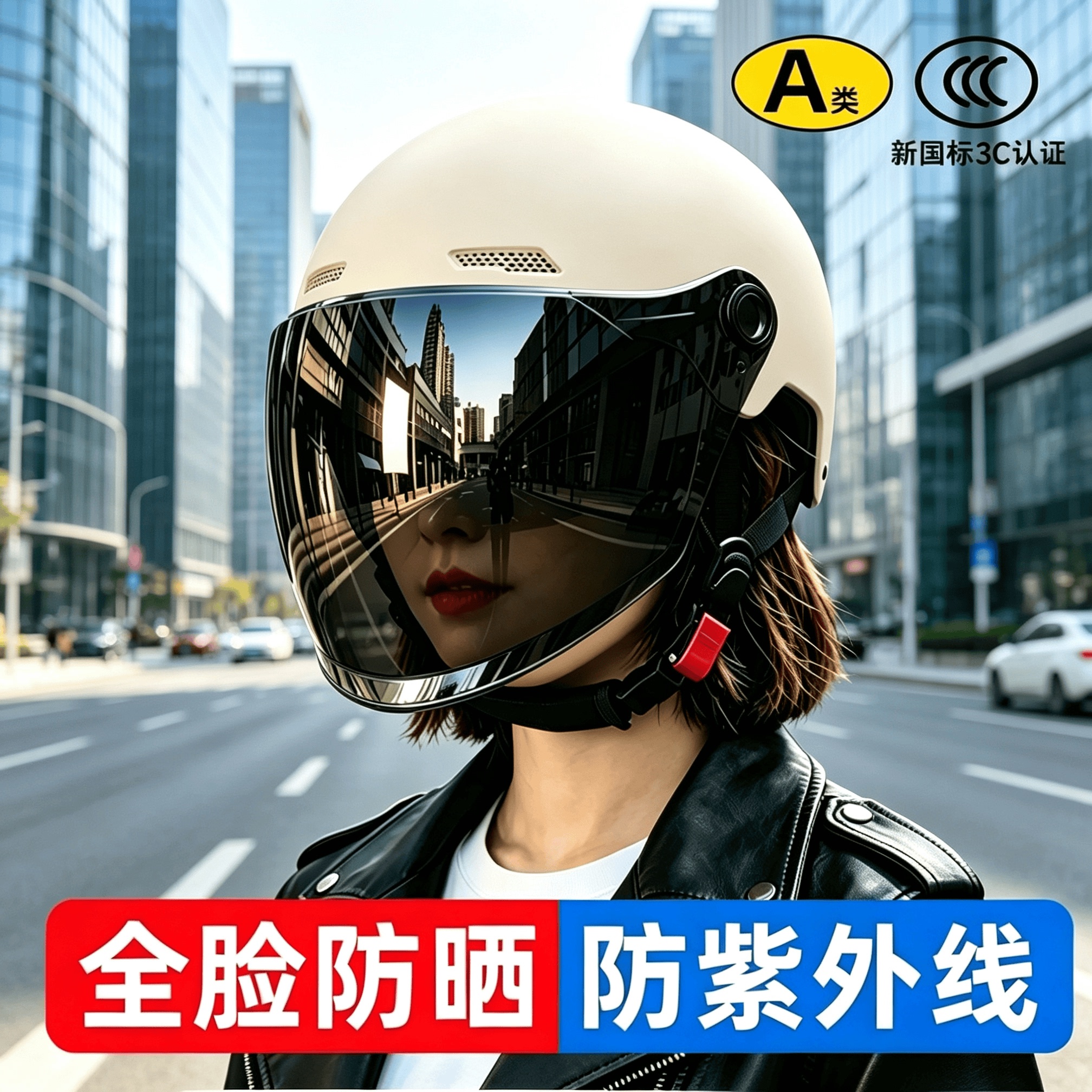 电瓶车头盔新国标3C认证电动摩托车男女防晒镜夏季四季通用安全帽