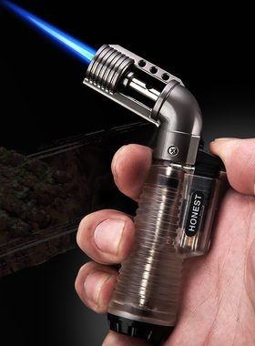 正品百诚弯头金属直冲充气打火机便携烟斗透明迷你小焊枪檀香专用