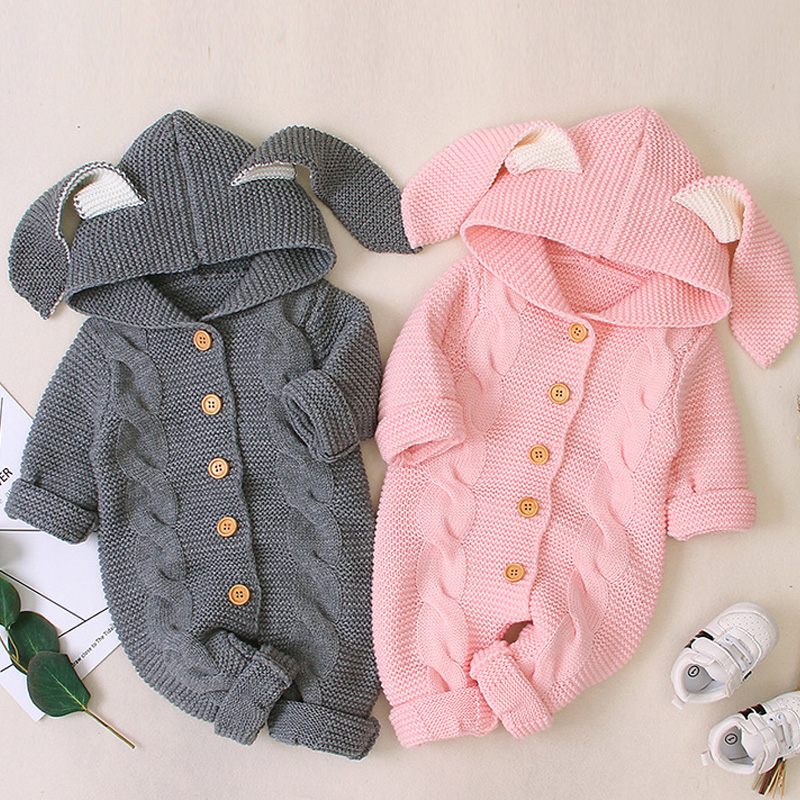 可爱婴儿针织衫连体衣男女宝宝毛线爬爬服春秋冬款卡通保暖哈衣服