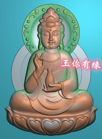 浮雕jdp精雕图正装坐观音挂件深雕半立体坐莲花宝瓶背光玉雕图