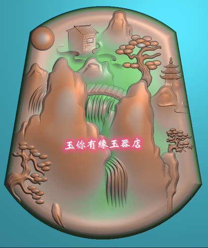 山水牌高山流水李白迎客松精雕图玉雕jdp灰度图bmp浮雕图电脑
