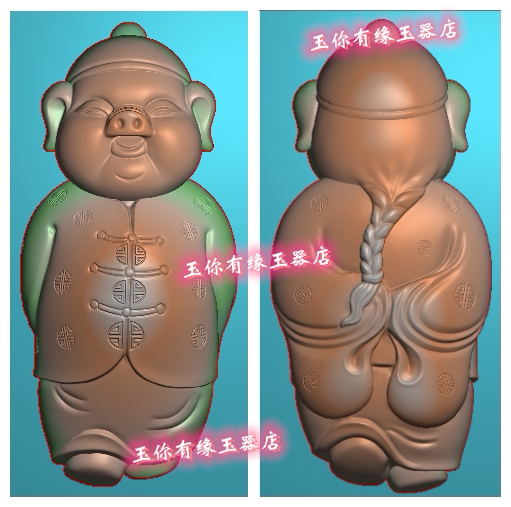 立体站立猪老板招财小猪生肖财主精雕图jdp浮雕玉雕灰度图bmp
