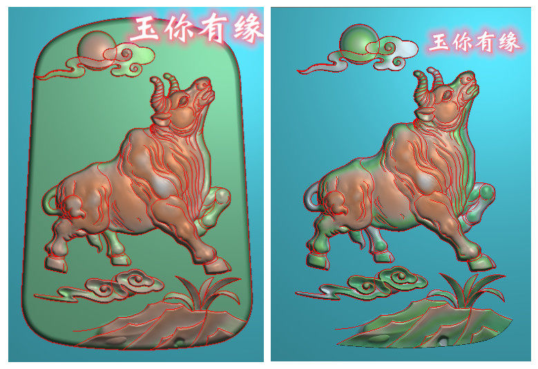 生肖 牛牌子 牛气冲天 精雕图 浮雕玉雕灰度图 电脑雕刻图bmpjdp