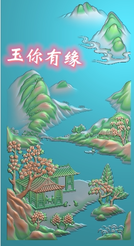 山水人家精雕图jdp雕刻图浮雕图玉雕山水小桥流水 人物灰度图