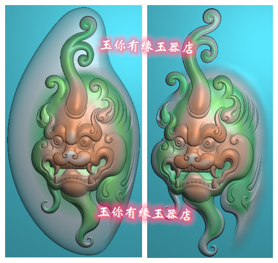 貔貅精雕图招财瑞兽貔貅兽头挂件电脑机雕图玉雕图仿古兽面挂件