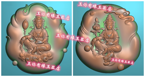 随型坐观音莲花自在观音挂件精雕图浮雕玉雕灰度图JDPBMP电脑雕刻