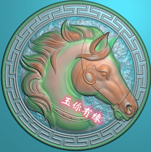 马到成功精雕图jdp灰度图bmp浮雕图玉雕马牌 生肖马一马当先 马头