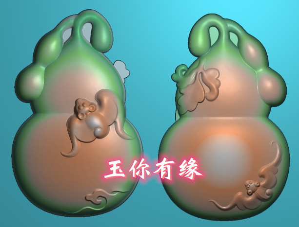 精雕图jdp浮雕灰度图bmp挂件电脑玉雕双面葫芦 立体葫芦 多子多福