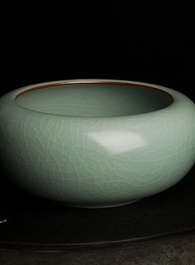 台湾柏采汝窑茶洗豆青釉 柏采窑 SR-109苍海水洗汝瓷开片功夫茶具