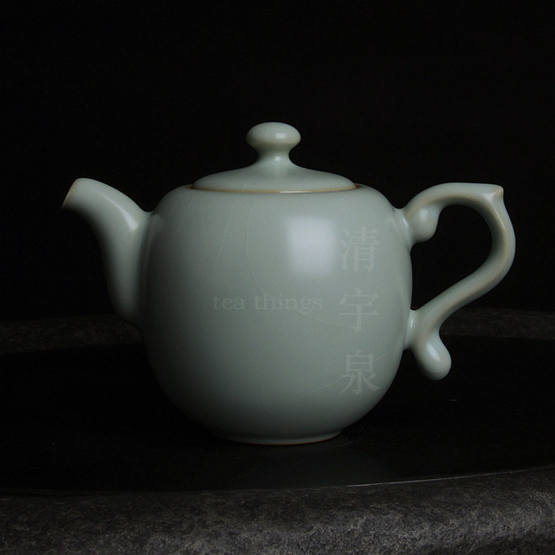 台湾柏采汝窑茶壶 老釉面粉青星君壶 柏采窑HR-14福耳壶 功夫茶具