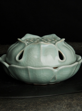 台湾柏采汝窑茶具豆青釉 柏采窑 XR-104荷韵盈盈香炉汝瓷香薰茶道