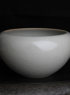 台湾柏采汝窑茶洗 冬青釉月白 柏采窑 SR-114E 苍海水洗 汝瓷开片