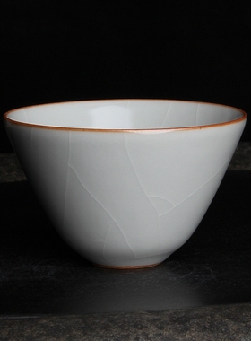 台湾柏采汝窑茶杯 冬青釉月白 柏采窑 BR-156E 圆融杯 开片主人杯