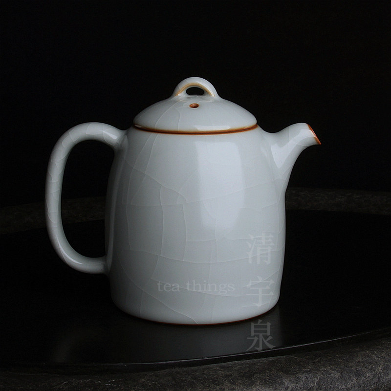 台湾柏采汝窑茶壶冬青釉月白 柏采窑 HR-135E 秦权壶汝瓷壶开片杯