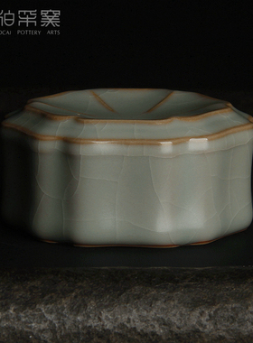 柏采窑 四代粉青汝窑盖置 GYR-129BX 金丝花绽壶盖托汝瓷开片茶托