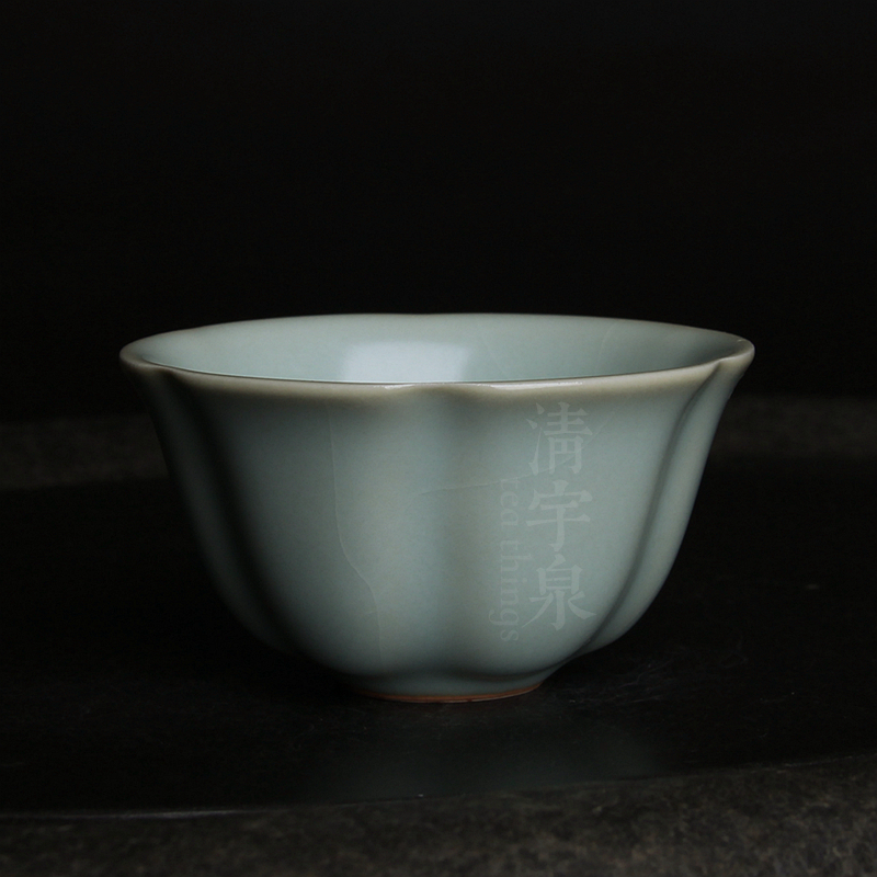 台湾柏采汝窑茶杯 粉青老釉 柏采窑 br-15大 茗意杯 葵口主人杯