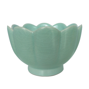 台湾柏采汝窑莲花茶洗豆青釉 柏采窑GYR-117莲朴温碗水洗汝瓷开片