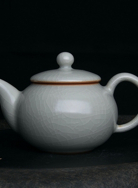 台湾柏采汝窑茶壶冬青釉月白 柏采窑 HR-137E汝瓷开片泡茶 无由壶