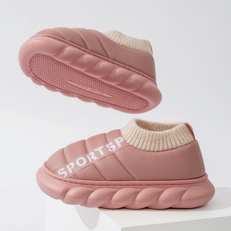 棉拖鞋女PU皮防水室内家居
