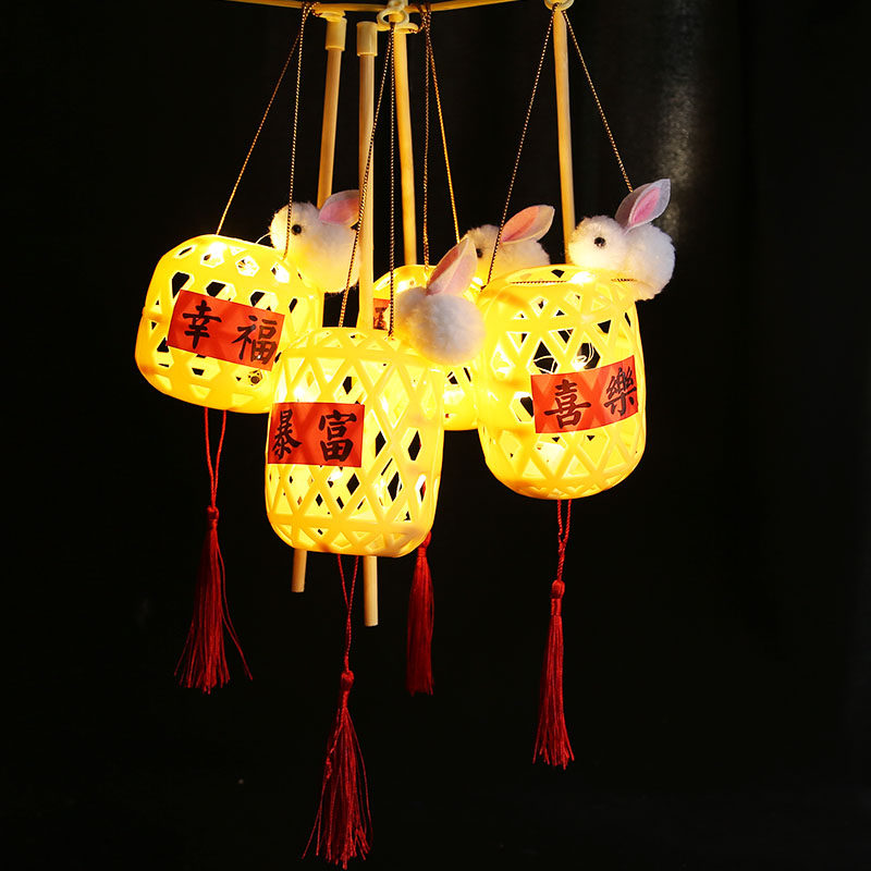 中秋竹编小灯笼手工diy材料包儿童手提发光编织古风中式新年挂饰