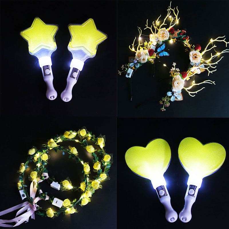 노란색 오각별 머리띠 지지봉 별 머리띠 야광 머리띠 응원봉 콘서트 소품 어린이 공연