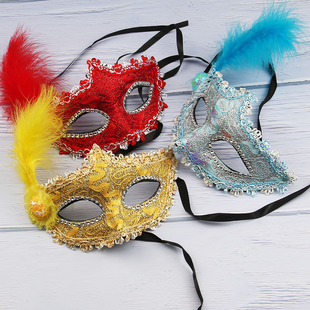 万圣节面具女半脸化妆假面舞会派对复古儿童羽毛面具可爱狐狸面具