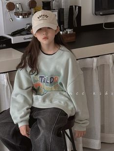 波拉韩版童装2025冬季新款字母刺绣女童加绒卫衣一体绒男童卫衣