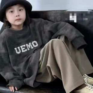 波拉韩版童装2025秋冬新款扎染儿童卫衣磨毛加厚男童卫衣女童上衣