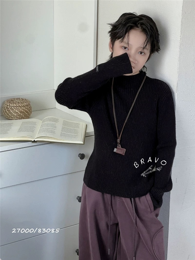 布芮欧童装2025秋冬新款儿童羊毛衫黑色男童针织衫女童毛衣27000
