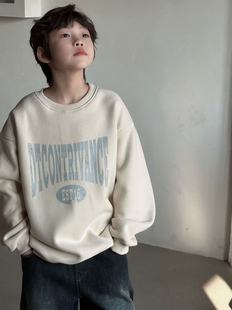 波拉韩版童装冬款字母印花儿童加绒卫衣一体绒男童卫衣女童上衣