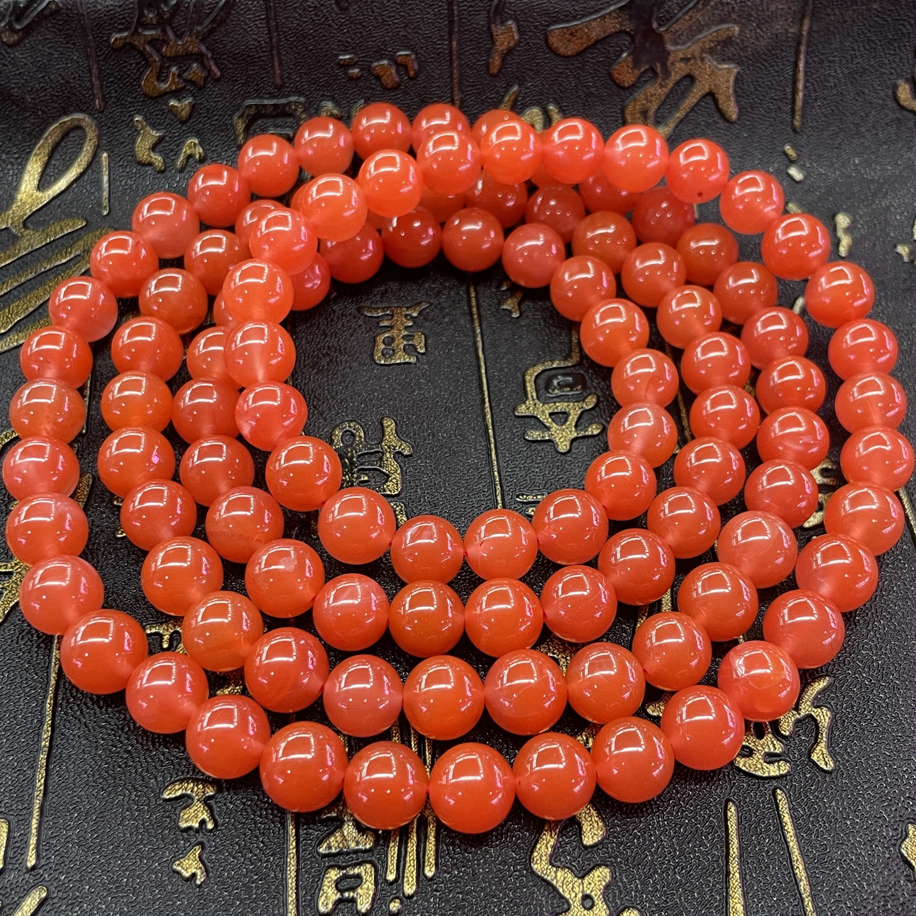 精品南红9mm108佛珠手串项链珠光宝气樱桃红颜色红润，干净无杂
