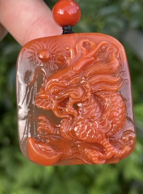 天然川料南红玛瑙龙牌吊坠挂件男女款玉石挂件尺寸36x41x14mm
