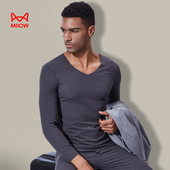 莫代尔秋衣秋裤 猫人男士 薄款 紧身打底发热秋衣裤 无痕保暖内衣套装