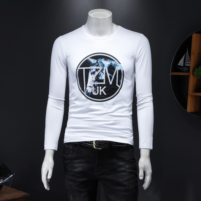 2024年秋欧洲站男士印花长袖T恤衫丝光棉D208-H09P60长期款假模，男装T恤，电商D208
