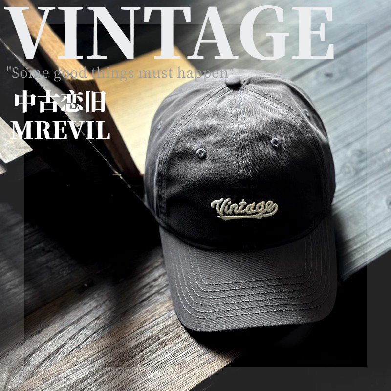 复古韩版vintage字母水洗棒球帽