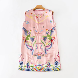 手工刺绣马甲女醋酸缎无袖 中式 背心名媛复古旗袍裙 夏季 2020新款