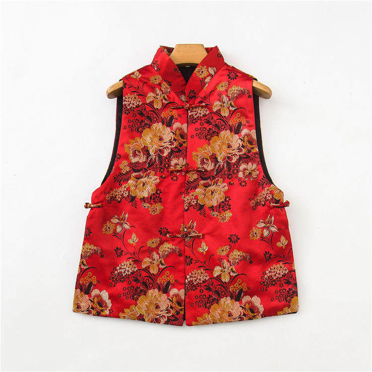 过年原创设计风织锦缎马甲背心