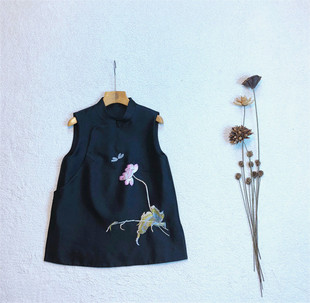 马夹背心黑荷花刺绣小外套 复古新中式 可定制夹棉 特惠自留款 经典