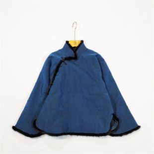 棉袄藏青香云纱汉服斜襟短上衣 冬季 重工纯手工定制奢华中式 女装