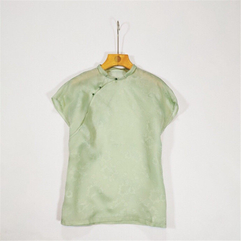 行走的黄金~殿堂级别！复古小立领衬衣盘扣真丝提花短袖T恤夏上新