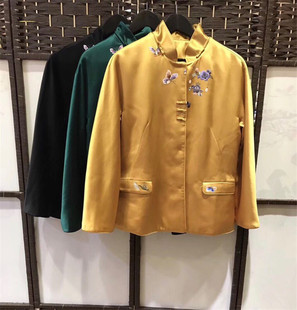 高奢设计蝶恋花刺绣蝴蝶结软缎新中式立领连肩袖短外套上衣棉袄冬