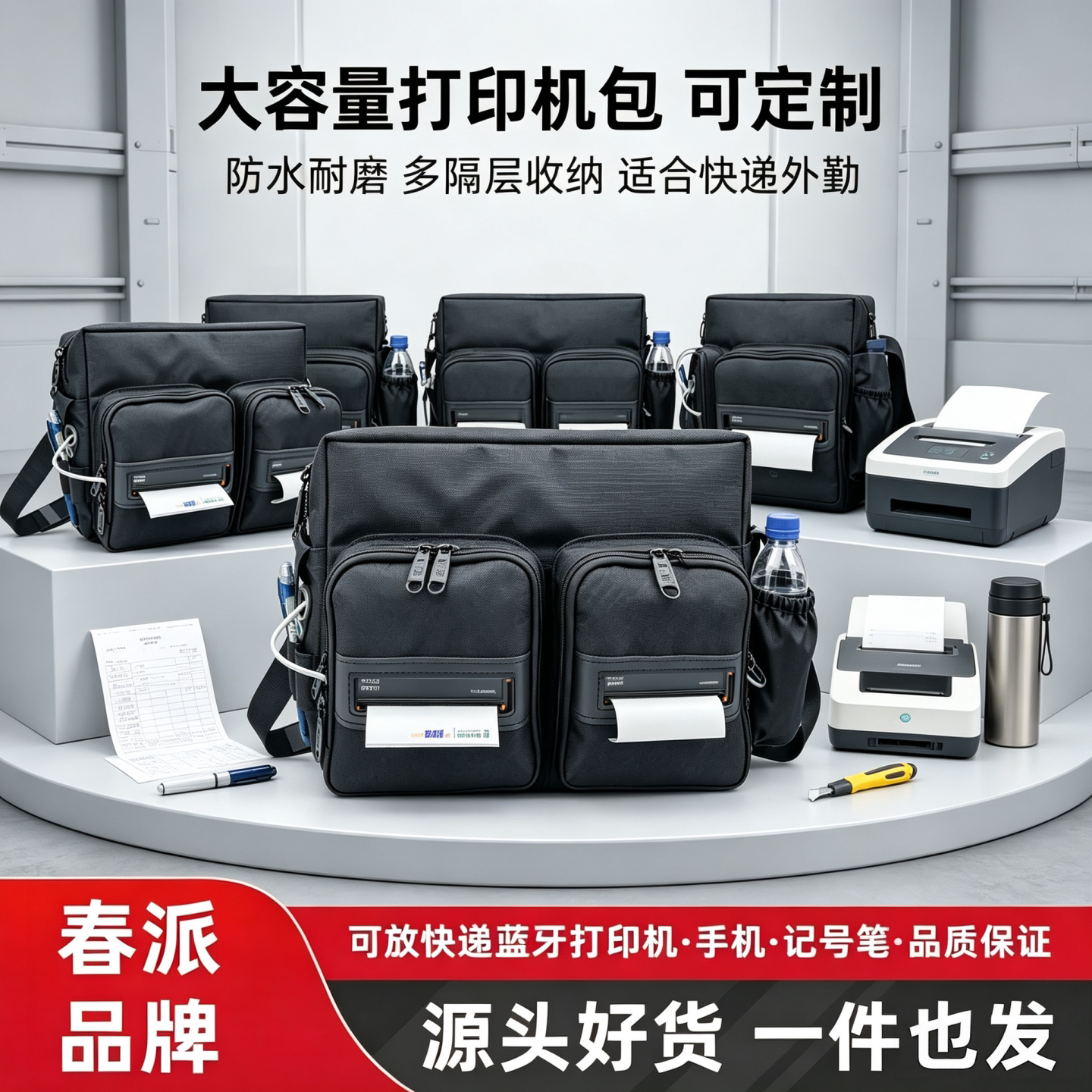 春の派D0629斜挎双打印机包便携双打印蓝牙腰包快递防水耐磨定制