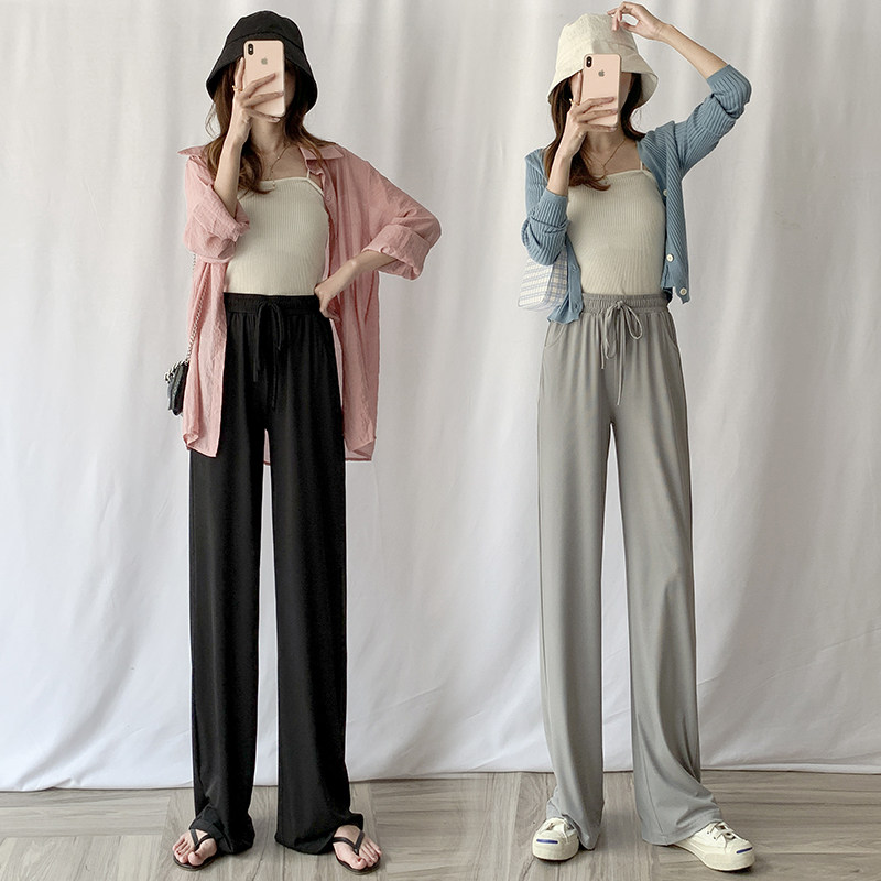 冰丝阔腿裤女夏季薄款高腰垂感铜氨丝宽松直筒坠感凉凉雪纺拖地裤