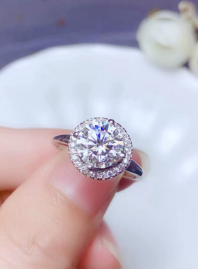 精工925纯银戒托空托活圈镶嵌圆形6.5/8/9mm一克拉两克拉来石加工