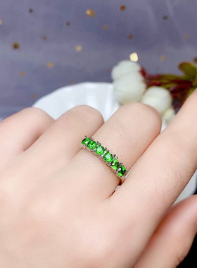 925纯银戒托空托镶嵌6粒圆3×3透辉石宝石翡翠银托定制设计加工