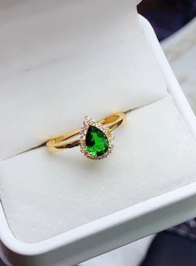 天然透辉石祖母绿925纯银戒指活圈水滴形5*7宝石银托空托来图定制